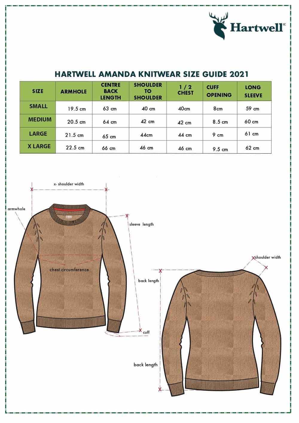 AMANDA KNITWEAR SIZE GUIDE