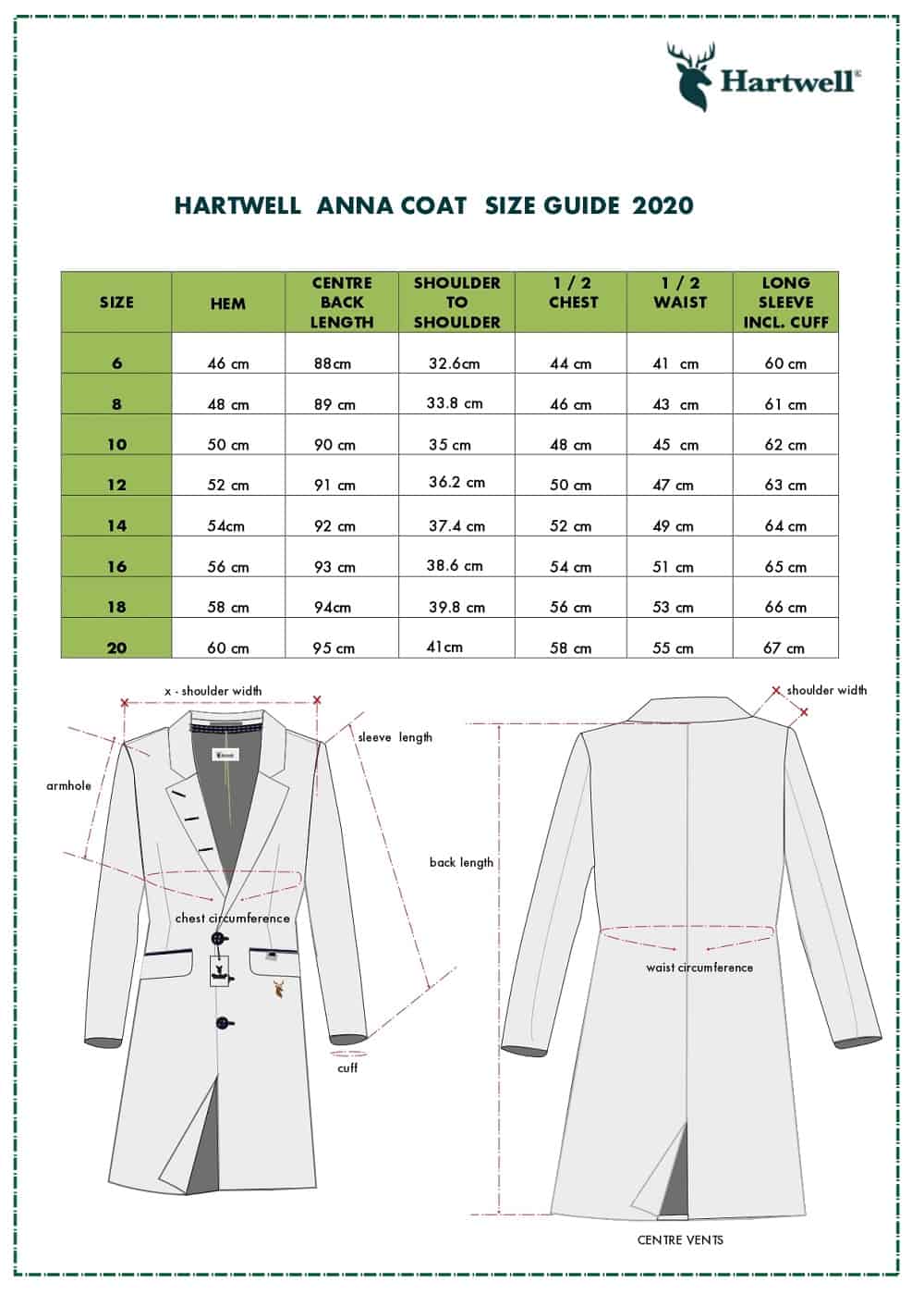 ANNA COAT SIZE GUIDE