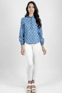 GRACE Printed Denim luxury blouse