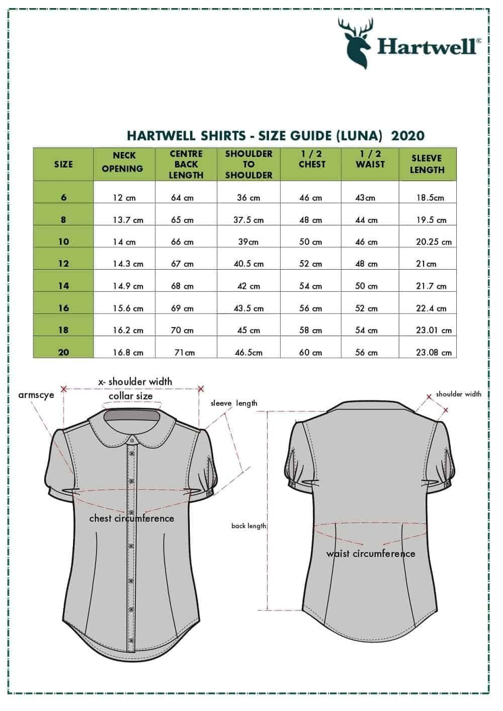 HARTWELL LUNA SIZE GUIDE