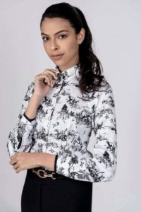 LAYLA B/W Hunting luxury cotton satin shirt with Lycra