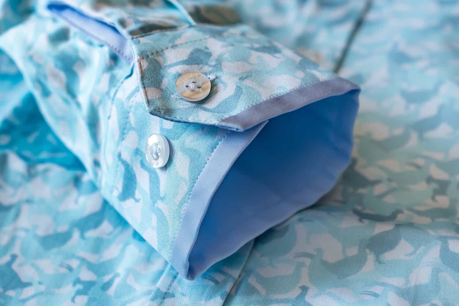 LAYLA Blue Pheasant camouflage luxury cotton satin shirt with Lycra