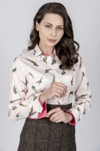 LAYLA Pink Birds luxury cotton satin shirt with LYCRA