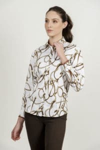 LAYLA White Chains luxury cotton satin shirt with LYCRA