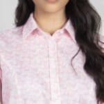 LAYLA Pink Pheasant camouflage luxury cotton satin shirt with Lycra