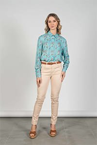 LYDIA Turquoise Flying Birds luxury viscose shirt