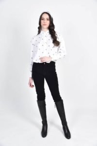 ROSIE - Luxury Stretch Needlecord Jeans 4 lady wearing navy black jeans