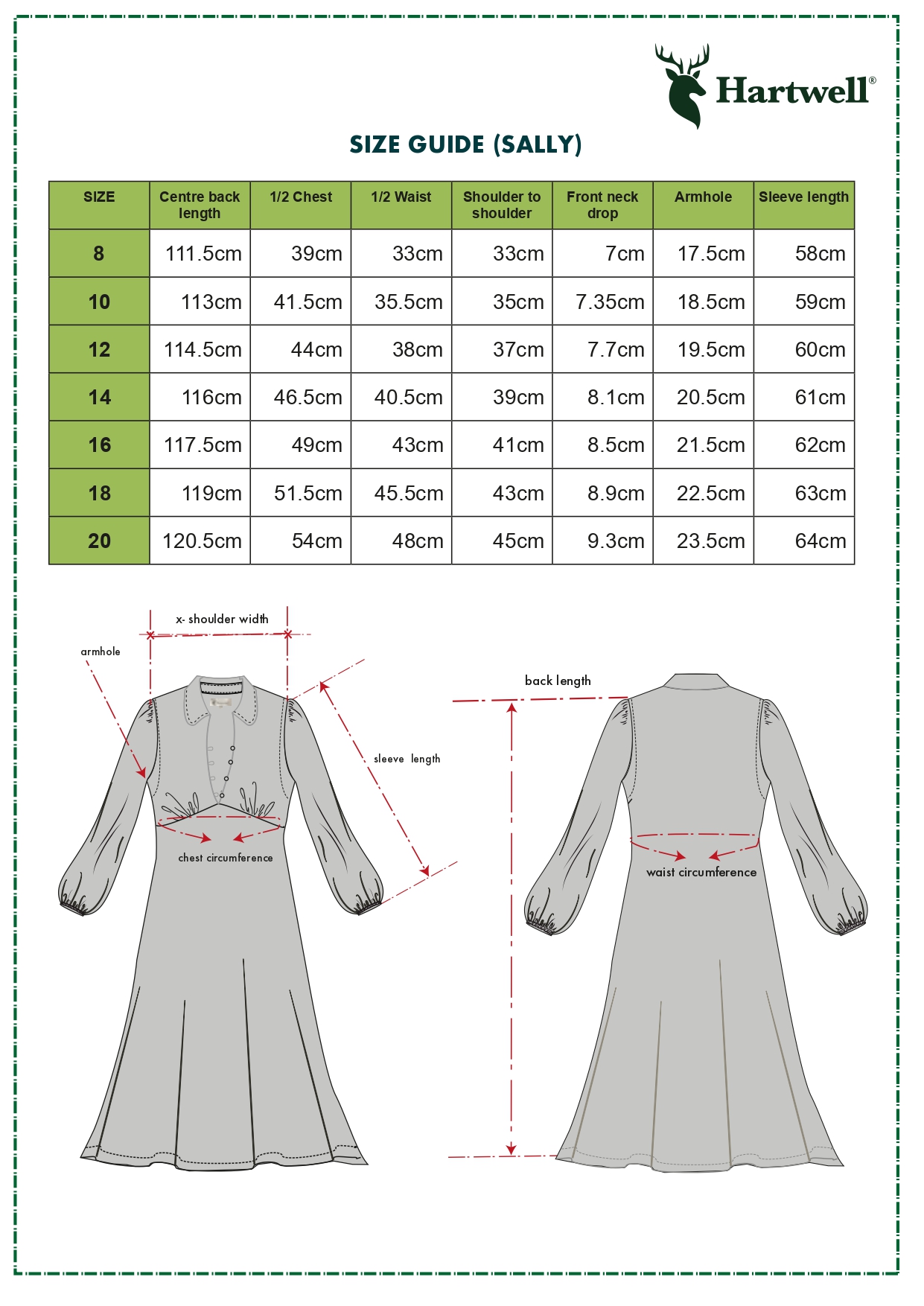 SALLY SIZE GUIDE