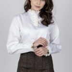 TRACEY White Frill luxury cotton satin shirt