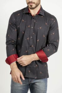 VICTOR Navy Embroidered Pheasants luxury men’s shirt