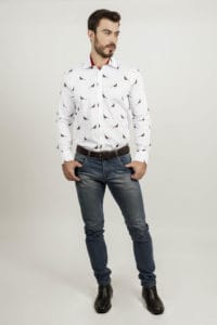 VICTOR White Embroidered Pheasants luxury men’s shirt