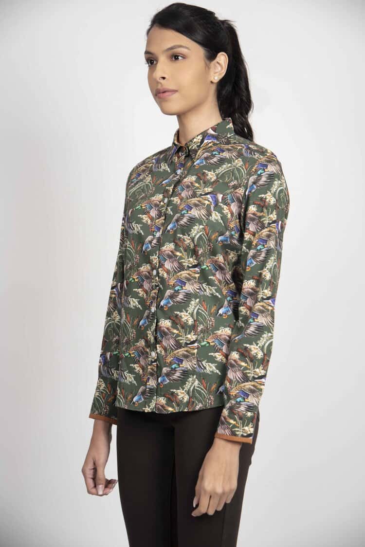 LAYLA Green Ducks & Reeds luxury cotton shirt with LYCRA