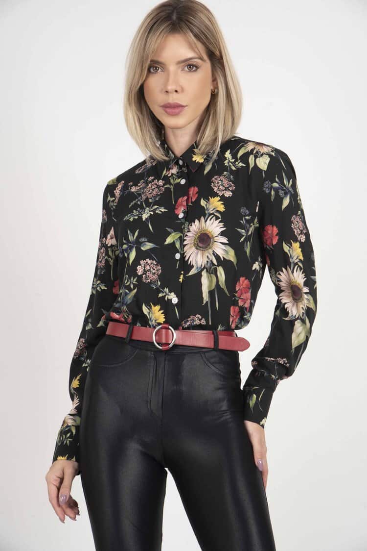 LYDIA Black Flowers luxury viscose shirt