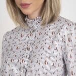 MALU Stripe Pheasant frill-neck luxury blouse