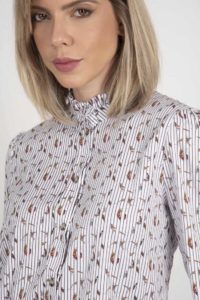 MALU Stripe Pheasant frill-neck luxury blouse