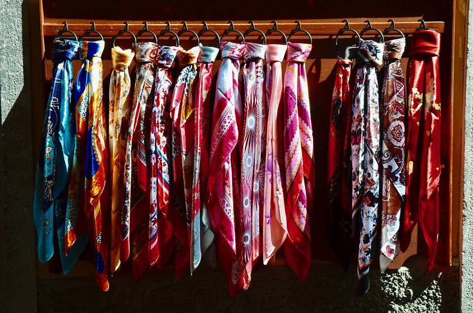 multi coloured silk scarves