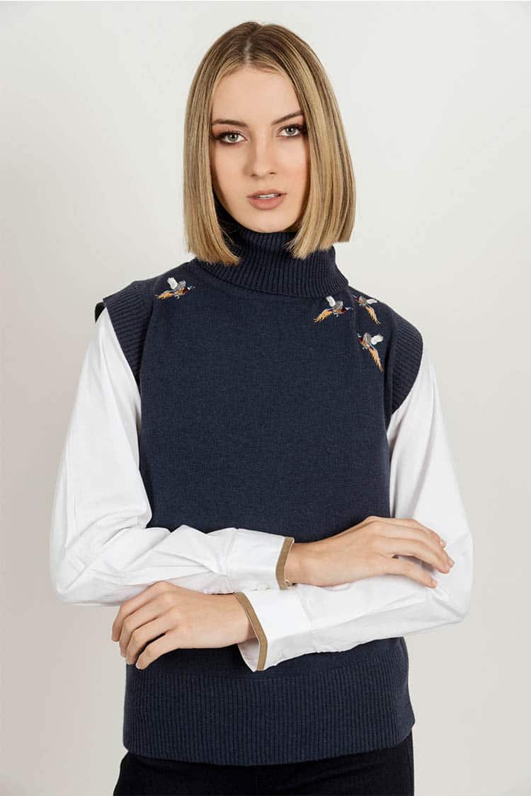 AMARA Navy Pheasants sleeveless top