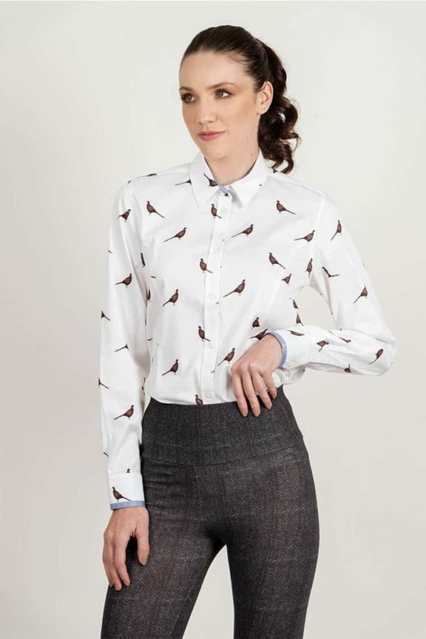 LAYLA Embroidered Pheasants luxury cotton shirt with LYCRA
