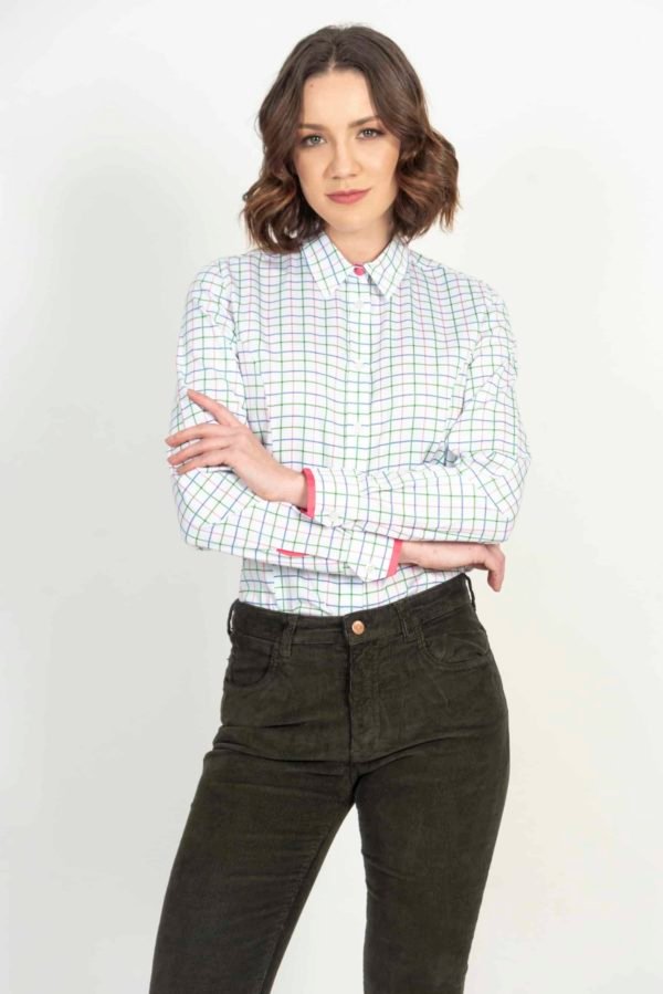 LAYLA Pink Check cotton satin shirt with LYCRA