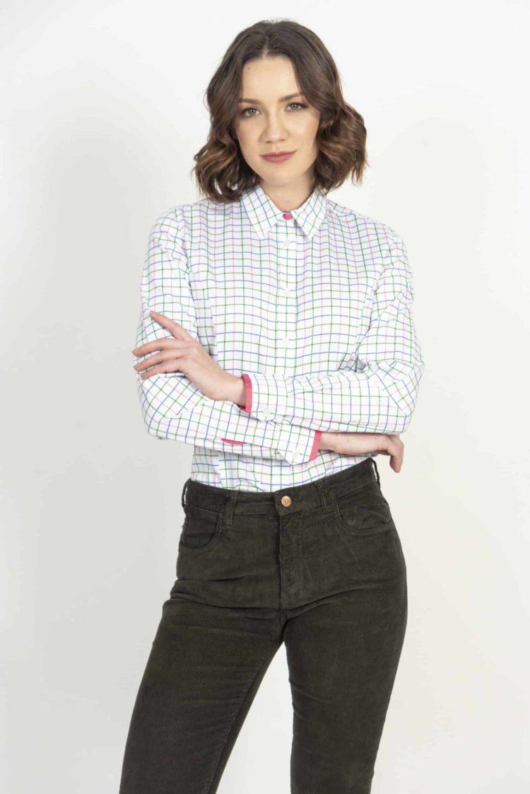 LAYLA Pink Check cotton satin shirt with LYCRA