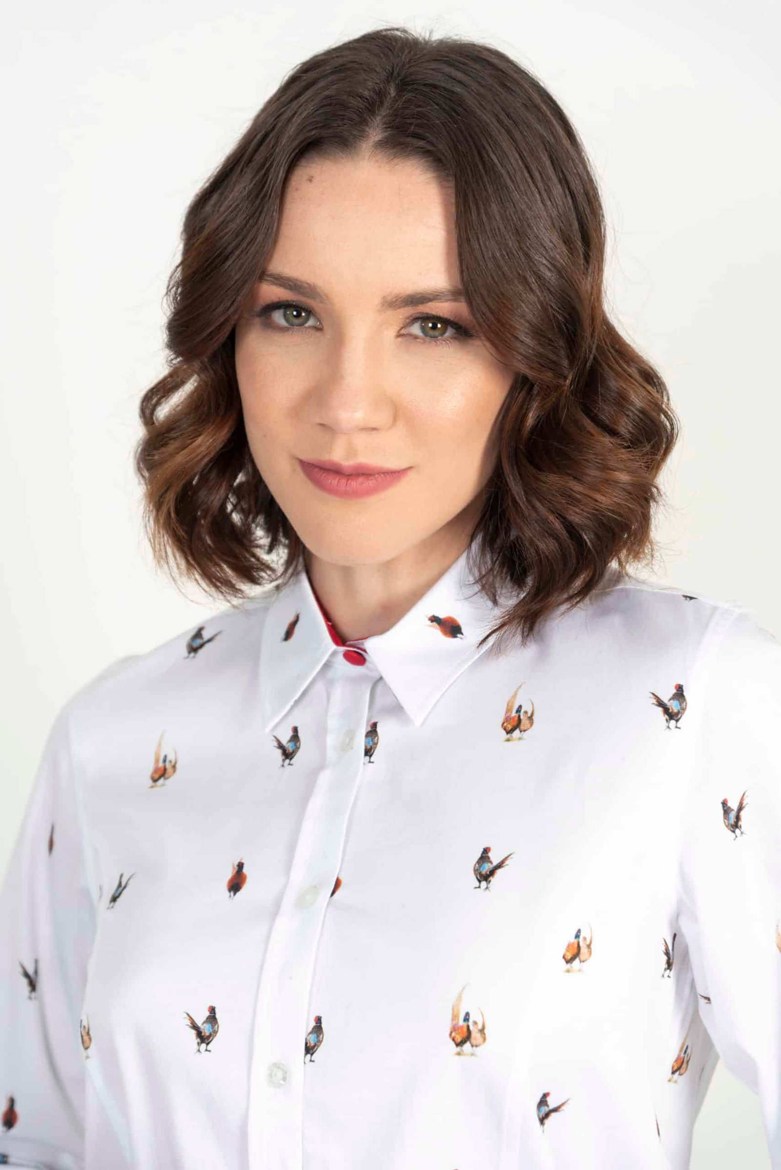 LAYLA White Small Pheasants luxury cotton shirt with LYCRA