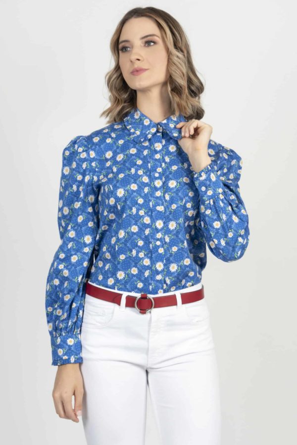 SUE Blue Bandana luxury cotton shirt with LYCRA