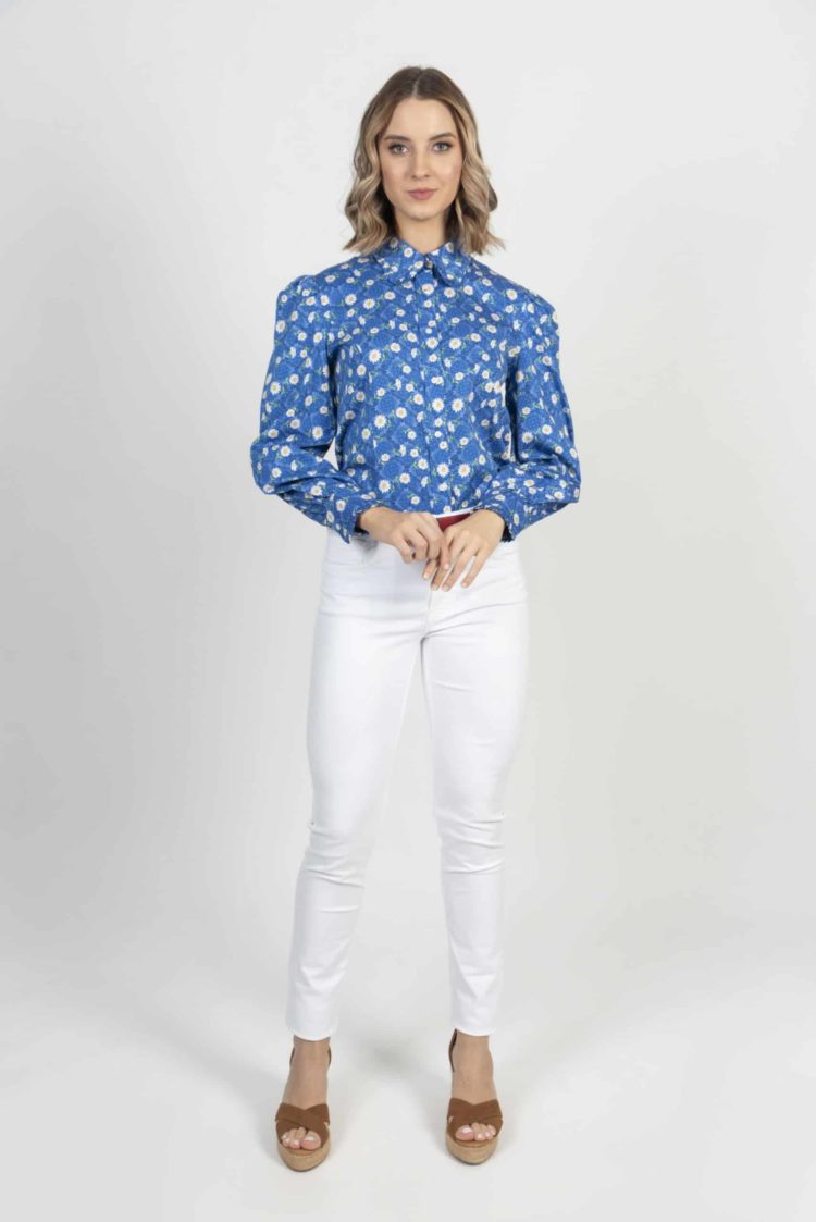 SUE Blue Bandana luxury cotton shirt with LYCRA