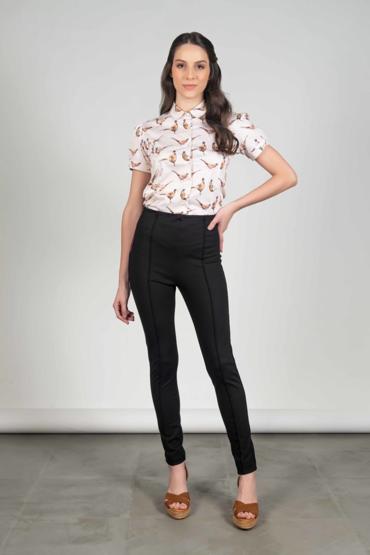 LUNA Beige Pheasants luxury short sleeve shirt with Lycra