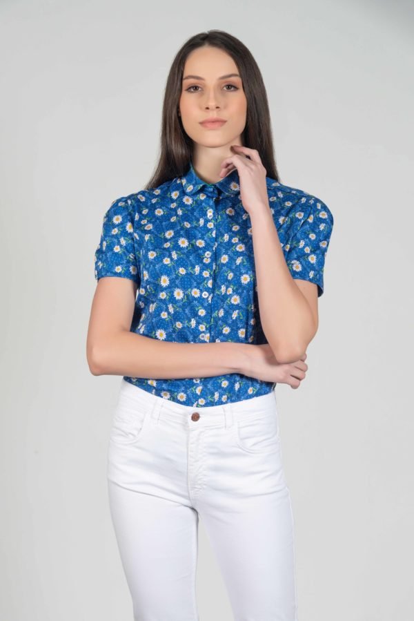 LUNA Blue Bandana luxury short sleeve shirt with Lycra