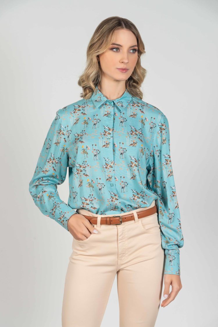 LYDIA Turquoise Flying Birds luxury viscose shirt