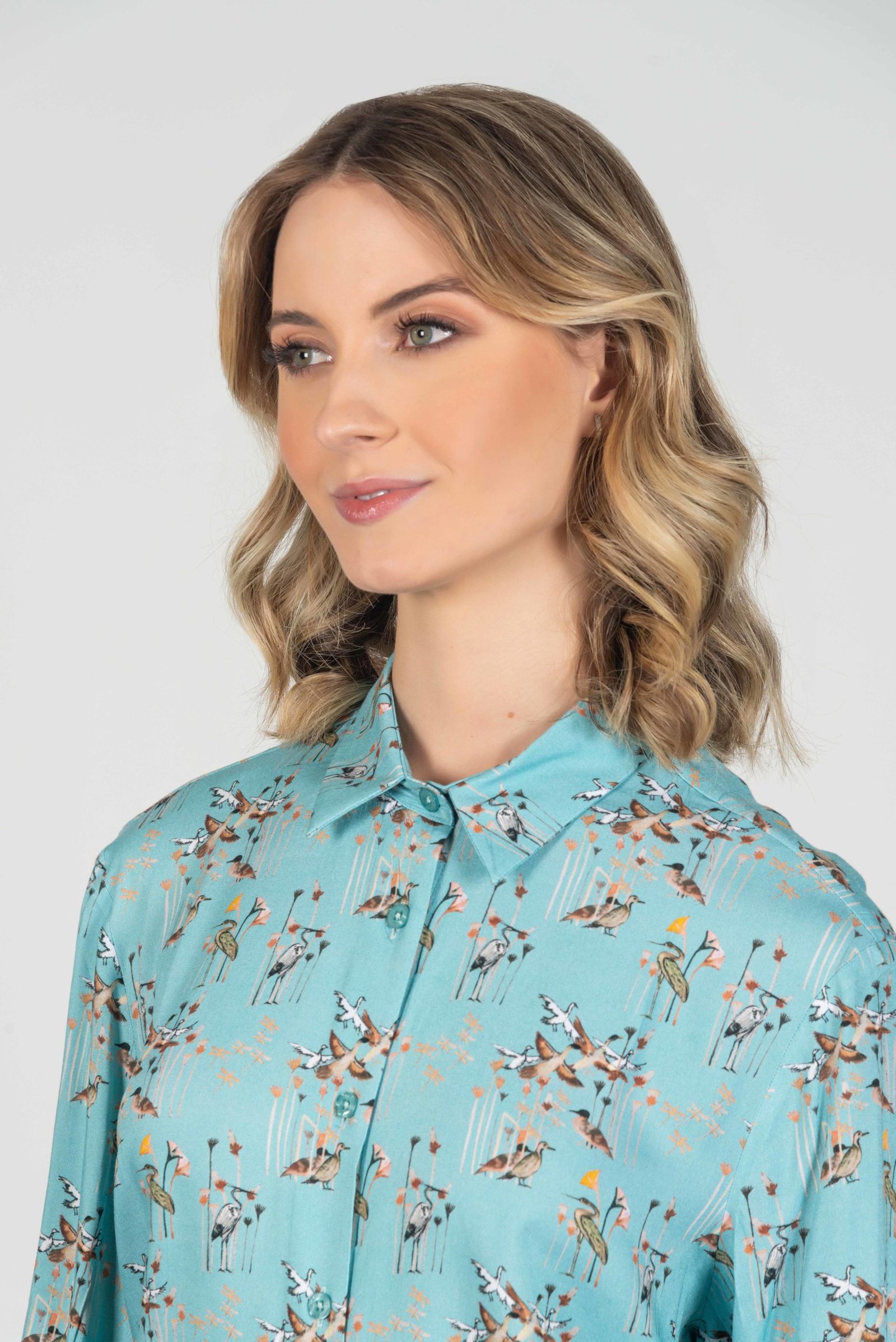 LYDIA Turquoise Flying Birds luxury viscose shirt