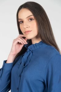 FRAN Navy frill neck tie blouse 3 FRAN Navy frill neck tie blouse