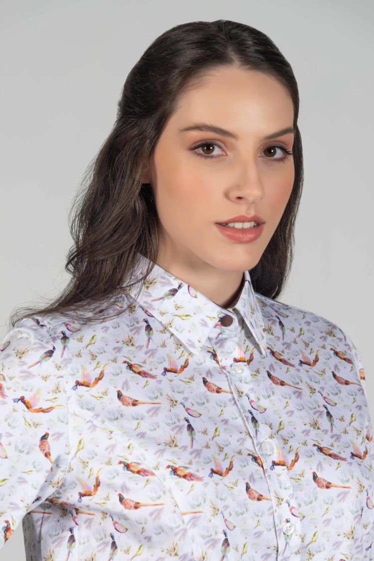 LAYLA Pheasants Out luxury cotton satin shirt