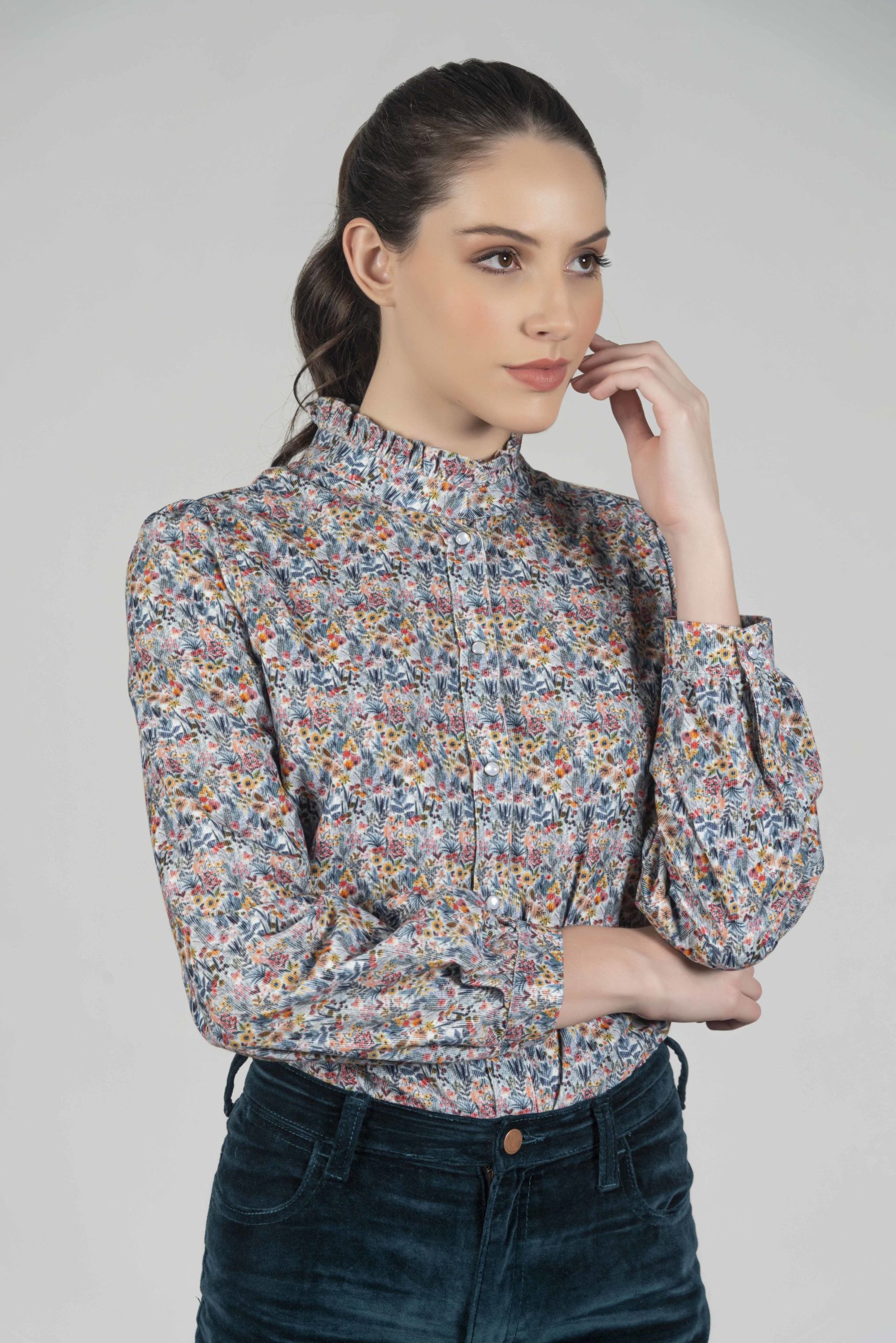 MALU Small Flowers needlecord luxury blouse