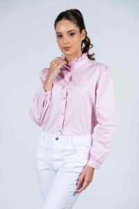 MALU Plain frill-neck luxury blouse 4 Hartwell MALU Pink 3