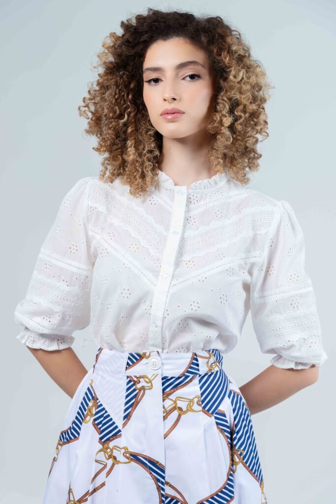 Isabella Hourglass Fit Tiered Ruffle Shirt In White Cotton Poplin main image 1