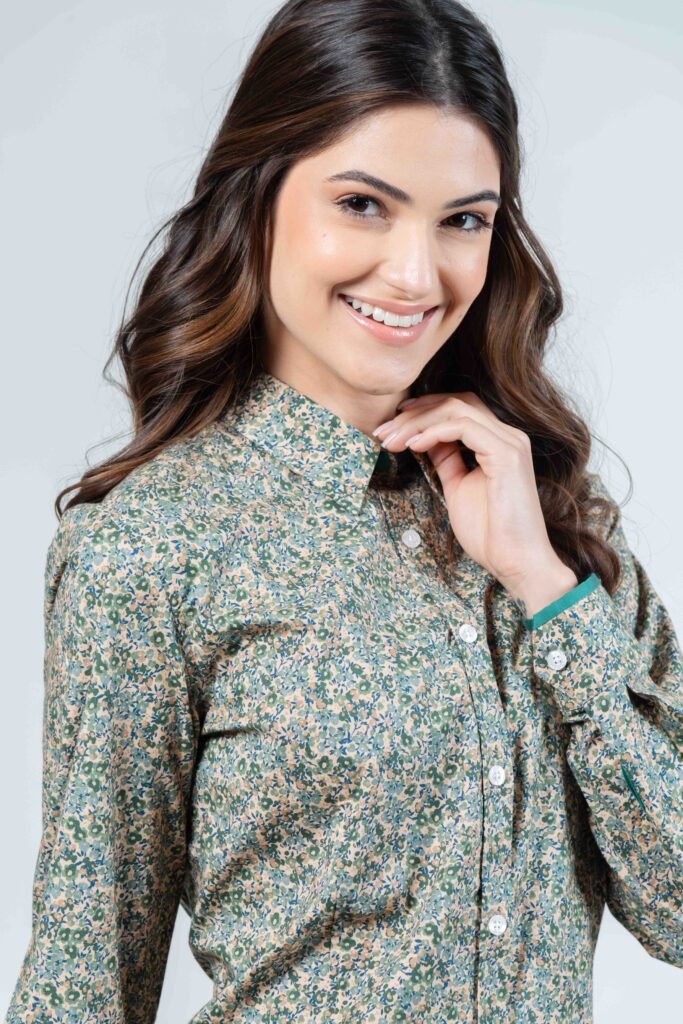 LAYLA Green Flowers Camouflage luxury cotton sateen shirt with LYCRA 5 LAYLA Green Flowers Camou