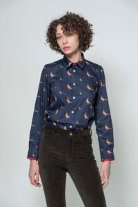 LAYLA Navy New Pheasants luxury cotton satin shirt with LYCRA 5 Hartwell LAYLA Navy New Pheasants