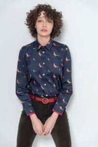 LAYLA Navy New Pheasants luxury cotton satin shirt with LYCRA 2 Hartwell LAYLA Navy New Pheasants 3