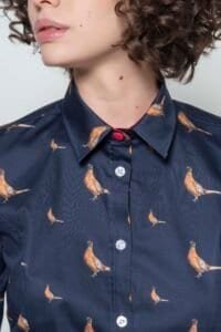 LAYLA Navy New Pheasants luxury cotton satin shirt with LYCRA 4 Hartwell LAYLA Navy New Pheasants CU