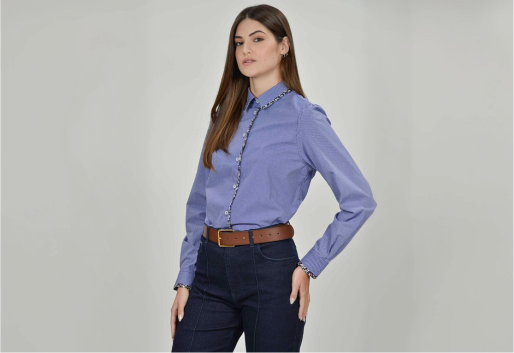 FREYA Navy Gingham luxury cotton shirt 1 Img 2