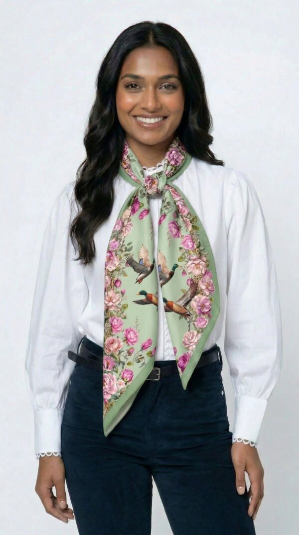 SABRINA 100% Italian silk scarf - Green English Roses 3 SABRINA Green Roses