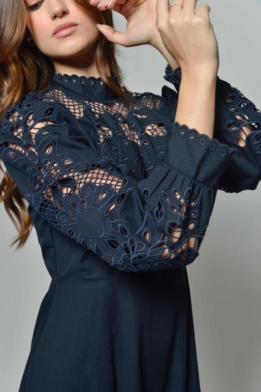 Hartwell PATRICIA Navy Embroidered Dress 2